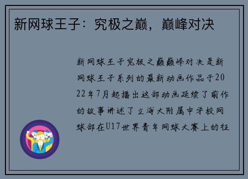新网球王子：究极之巅，巅峰对决