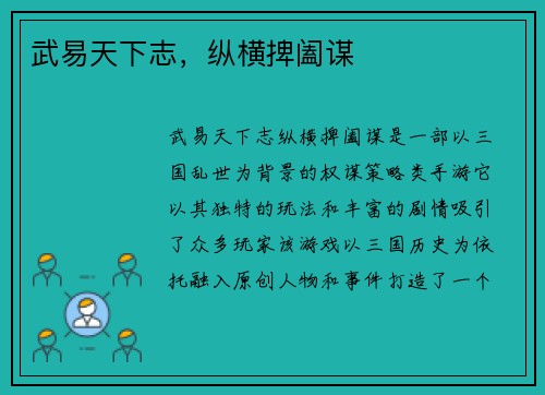 武易天下志，纵横捭阖谋